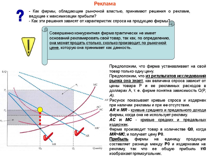 Реклама - Как фирмы, обладающие рыночной властью, принимают решения о рекламе, ведущие к максимизации